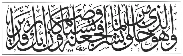 آية «وهو الذي خلق من الماء بشرًا» بالثلث، بتوقيع «ممدوح 1351»
